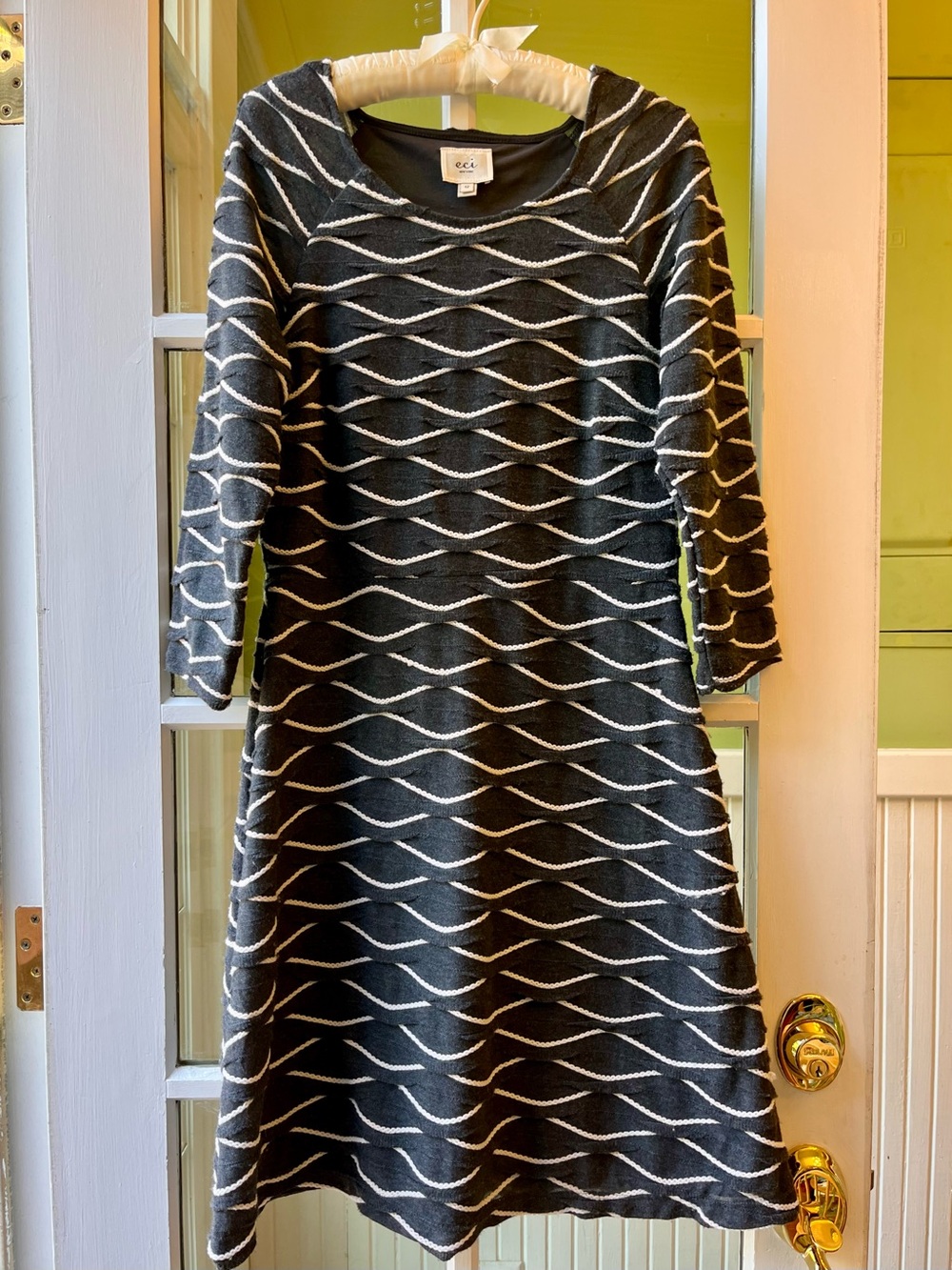 ECI Grey Textured Dress with White Wave Pattern or Basket Weave Pattern